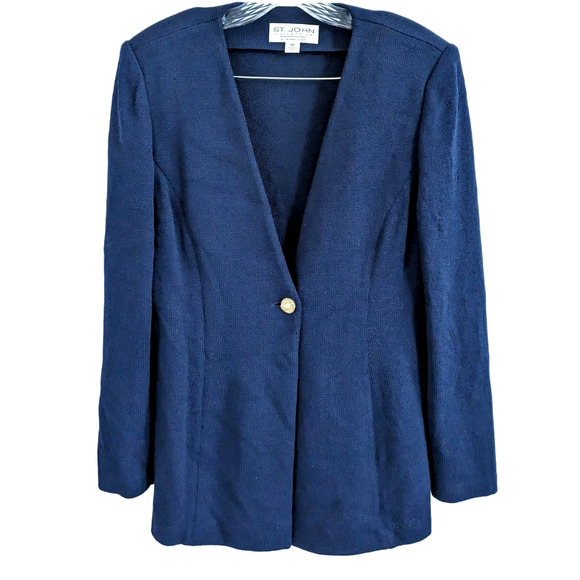 St. John Collection Marie Gray Navy Blue Vintage Blazer Cardigan Size 10 - Picture 1 of 5